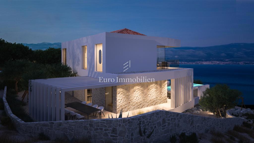 Terreno con vista mare con permesso per una villa a Vrbnik