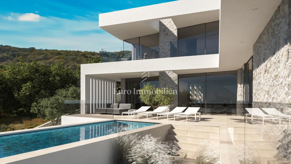 Terreno con vista mare con permesso per una villa a Vrbnik