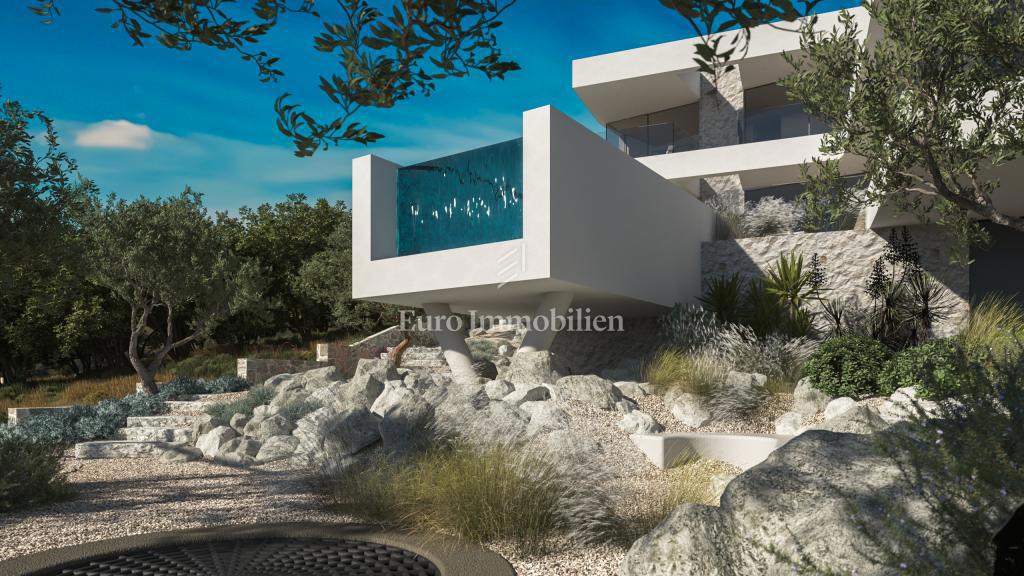 Terreno con vista mare con permesso per una villa a Vrbnik