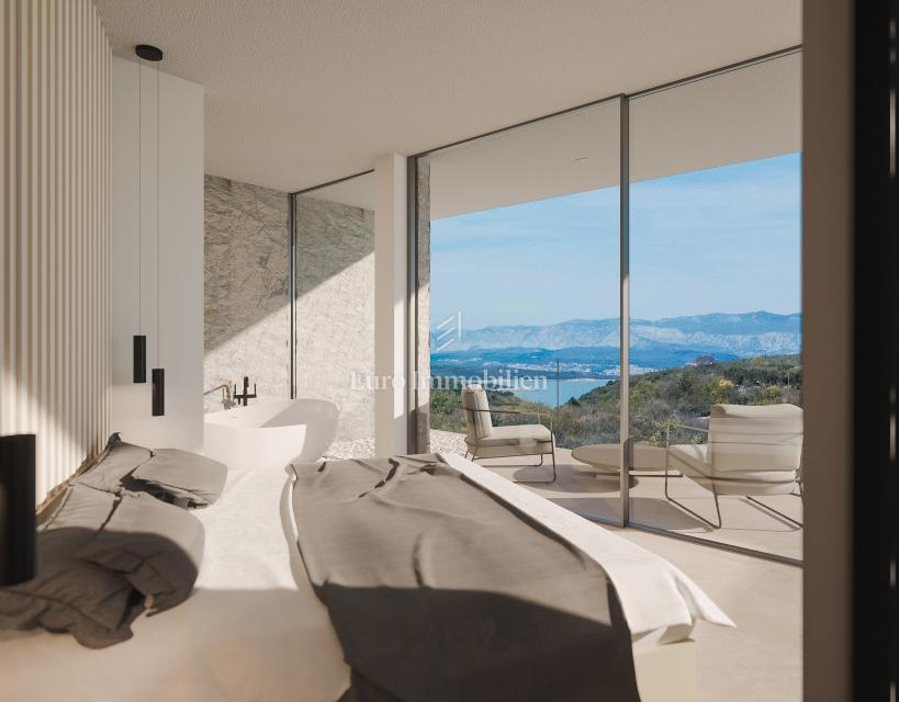 Terreno con vista mare con permesso per una villa a Vrbnik