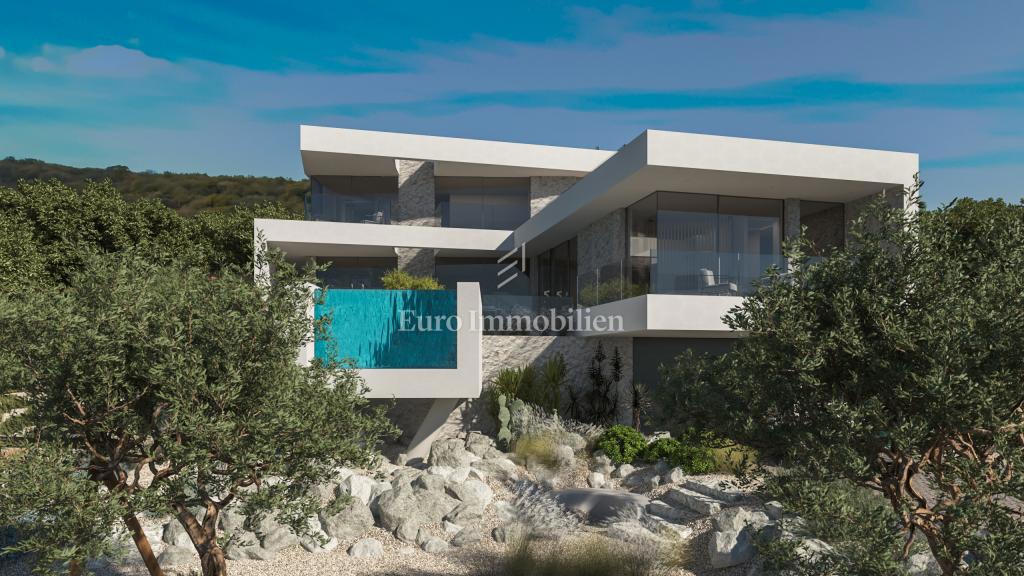Terreno con vista mare con permesso per una villa a Vrbnik