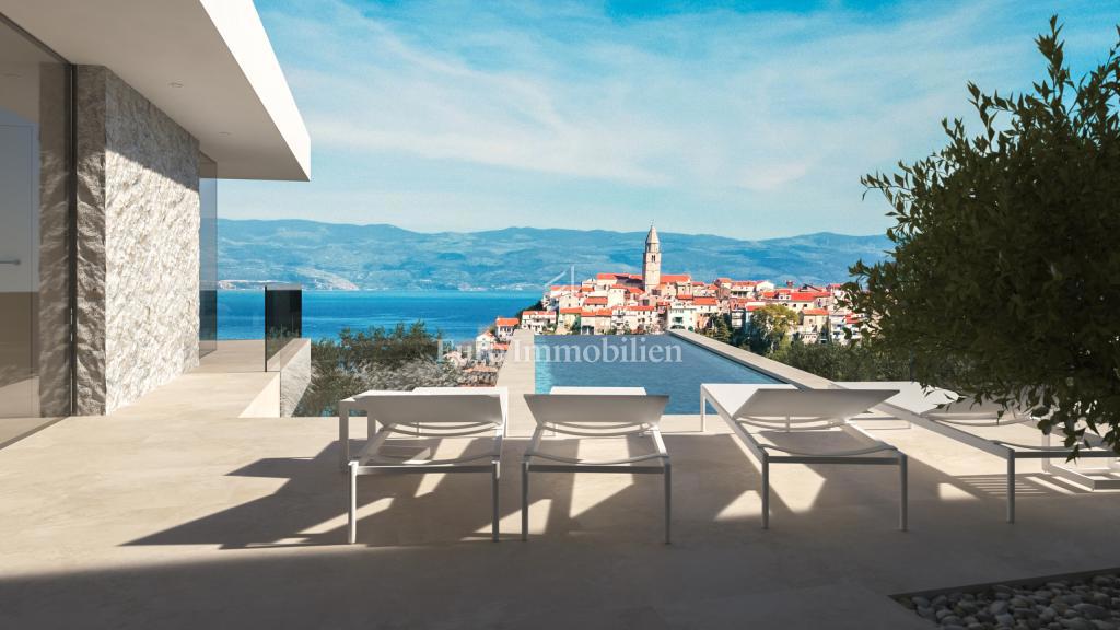 Terreno con vista mare con permesso per una villa a Vrbnik