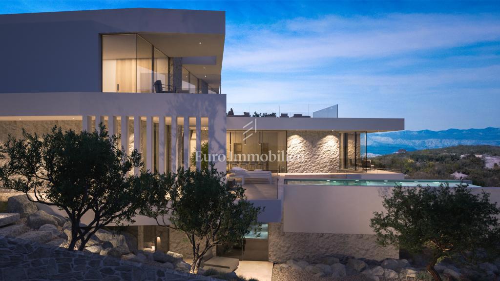 Terreno con vista mare con permesso per una villa a Vrbnik