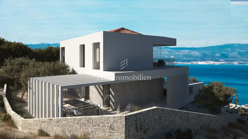 Terreno con vista mare con permesso per una villa a Vrbnik