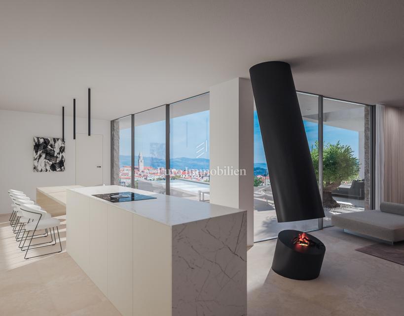 Terreno con vista mare con permesso per una villa a Vrbnik