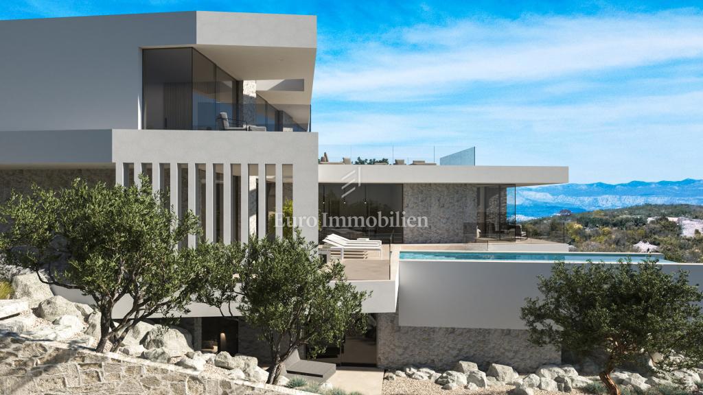 Terreno con vista mare con permesso per una villa a Vrbnik