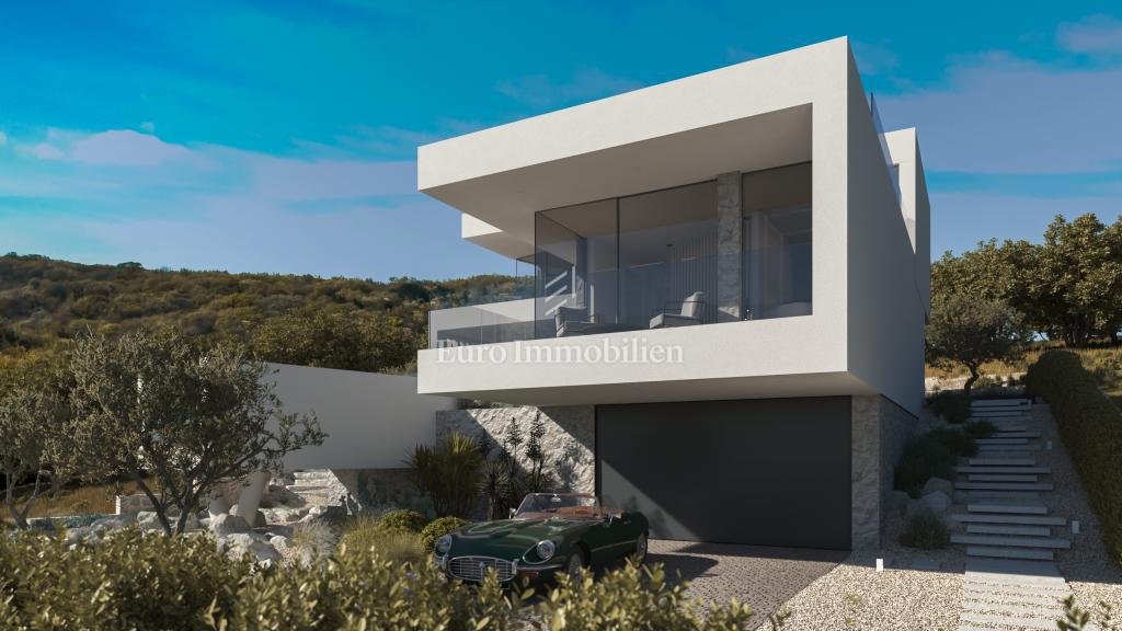 Terreno con vista mare con permesso per una villa a Vrbnik
