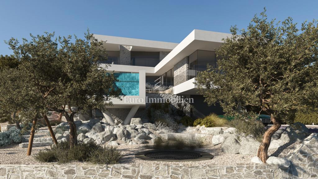 Terreno con vista mare con permesso per una villa a Vrbnik