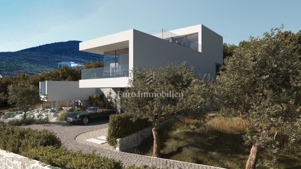 Terreno con vista mare con permesso per una villa a Vrbnik
