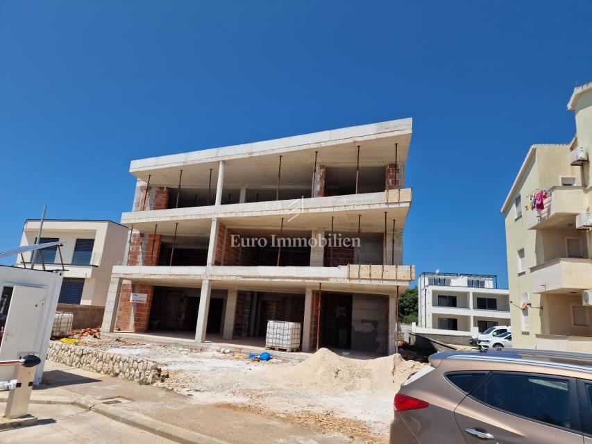 Apartments first row to the sea, new building Vir