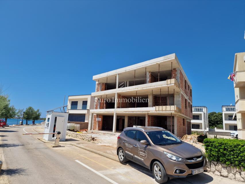 Apartments first row to the sea, new building Vir