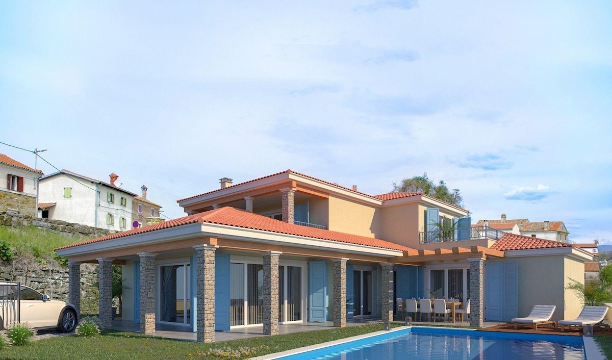 Villa indipendente con piscina in un ambiente istriano tranquillo e tipico, vista mare