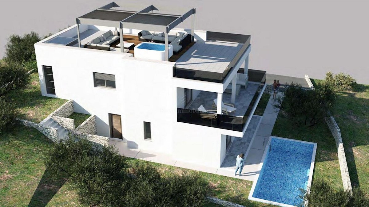 Modern villa with pool, garage and sea views