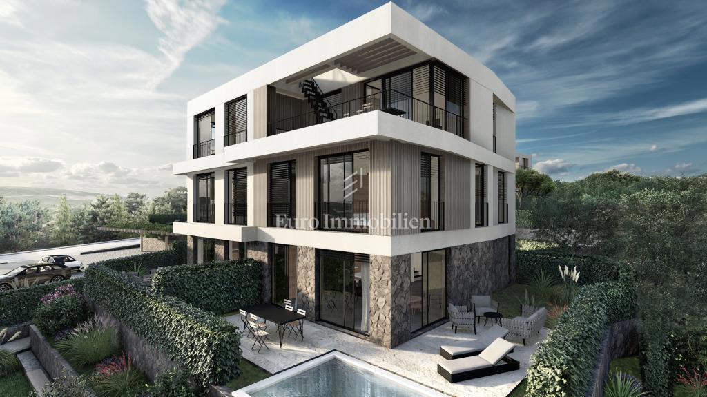 Krk - terreno con progetto per una casa con 3 appartamenti