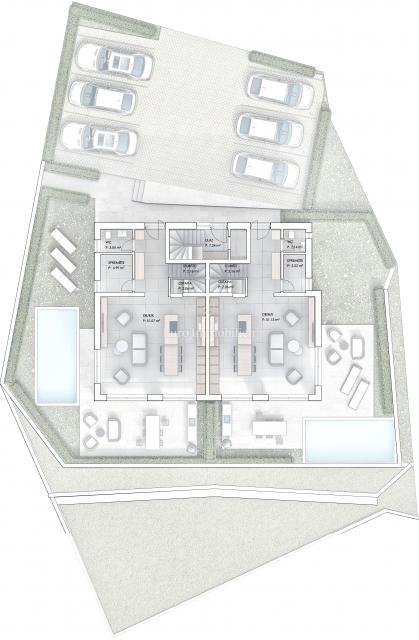 Krk - terreno con progetto per una casa con 3 appartamenti