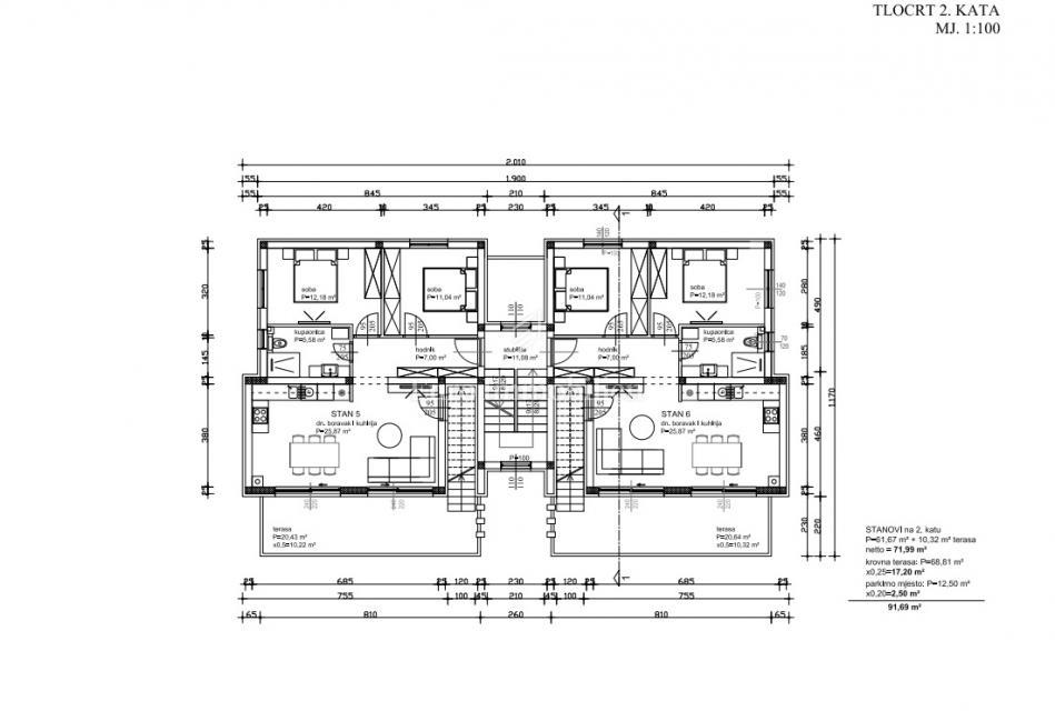 Appartamenti con 2 camere e vista mare, 200 m dal mare