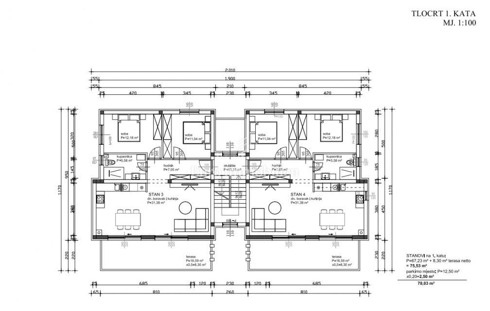 Appartamenti con 2 camere e vista mare, 200 m dal mare