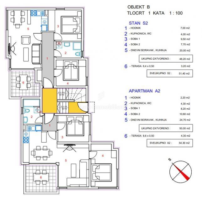 Bilocale A2, 1° piano, 2ª fila dal mare