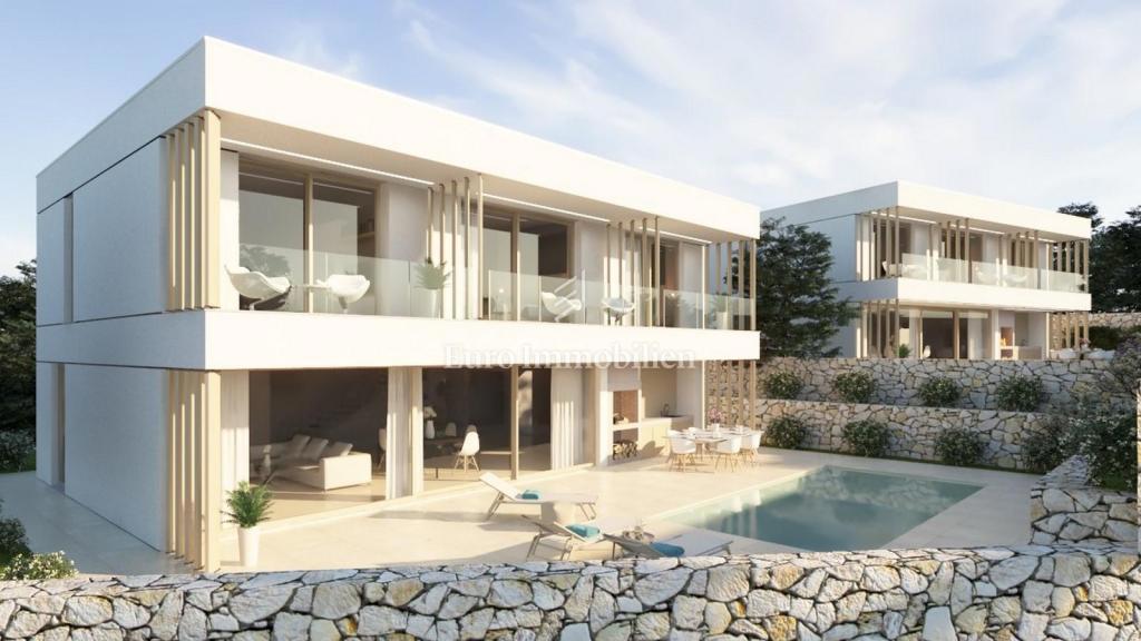 Modern villas in a quiet environment with a sea view, island of Brač