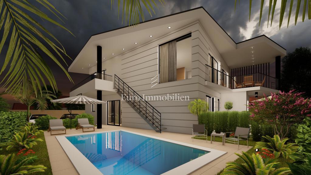 Modern semi-detached villa with pool under construction, Malinska