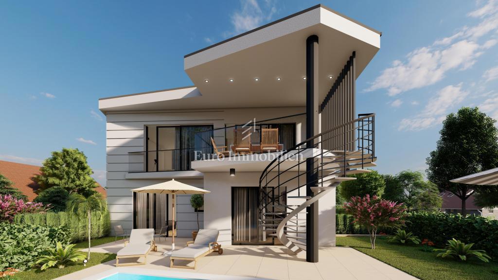 Modern semi-detached villa with pool under construction, Malinska