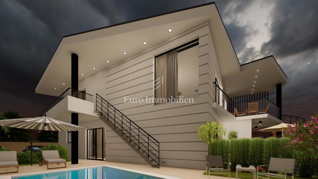 Modern semi-detached villa with pool under construction, Malinska