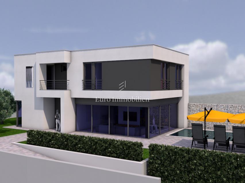 Isola di Krk, terreno con permesso di costruzione e vista mare