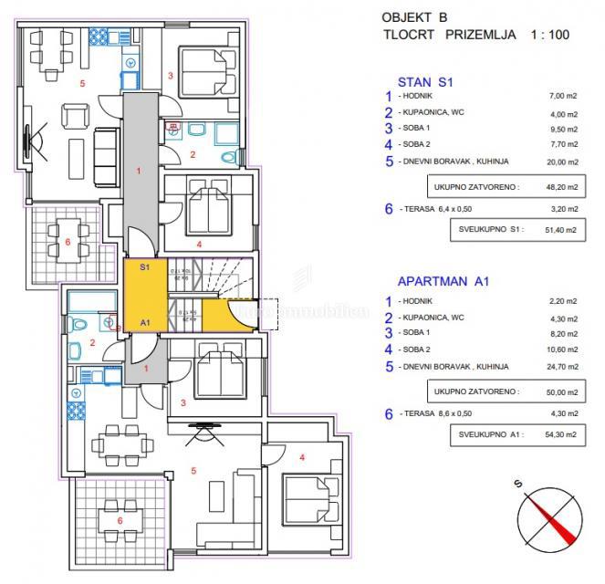 Appartamento S1, piano terra novogradnja, 2ª fila mare