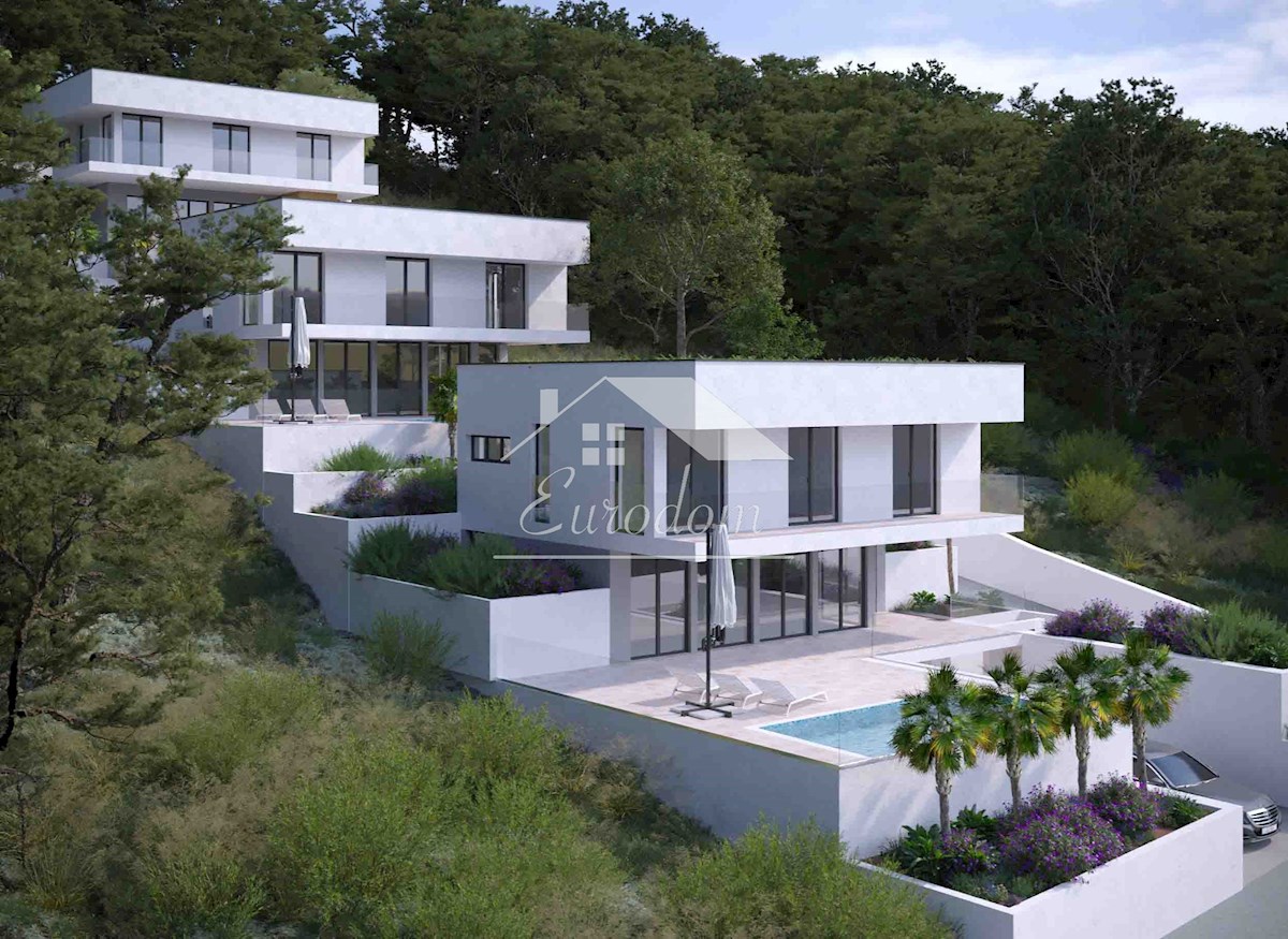 NOVIGRAD (ZARA) – TERRENO EDIFICABILE CON PROGETTO PER 3 VILLE CON PISCINA, A 100 M DAL MARE