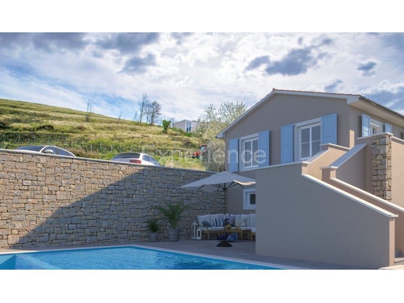 Buje, casa in costruzione con piscina, vista e 3 camere