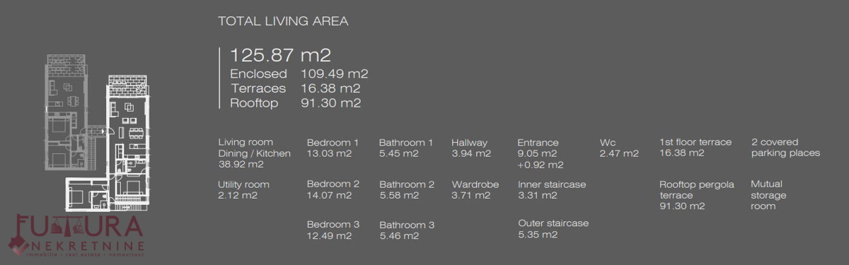 ZADAR - UGLJAN, APPARTAMENTO 125,87 M2, VENDITA, TERRAZZA SUL TETTO, NUOVO, VISTA, PRIMA FILA!!!