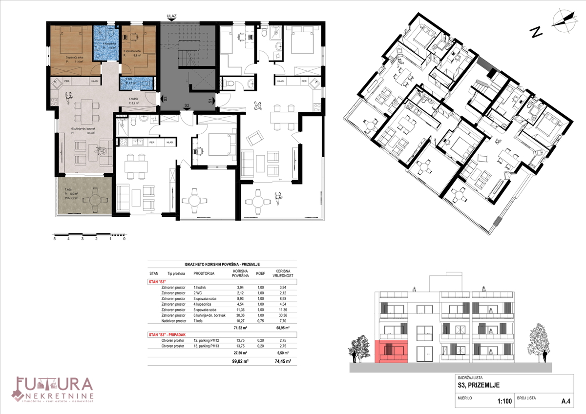 ZADAR - CRVENE KUĆE, APPARTAMENTO 74,45 M2, VENDITA, NUOVO, POSIZIONE!