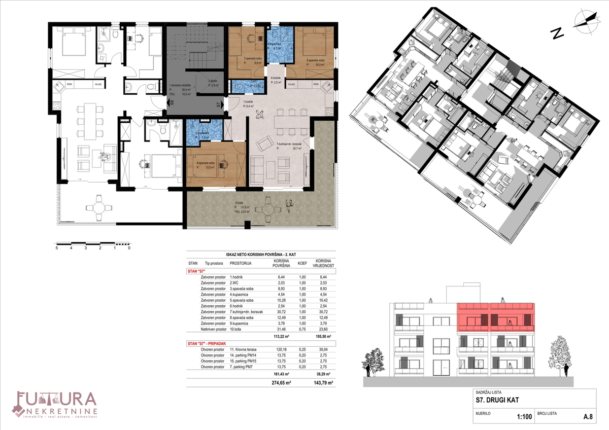 ZADAR - CRVENE KUĆE, APPARTAMENTO 143,79 M2, VENDITA, TERRAZZA SUL TETTO, NUOVO, POSIZIONE!