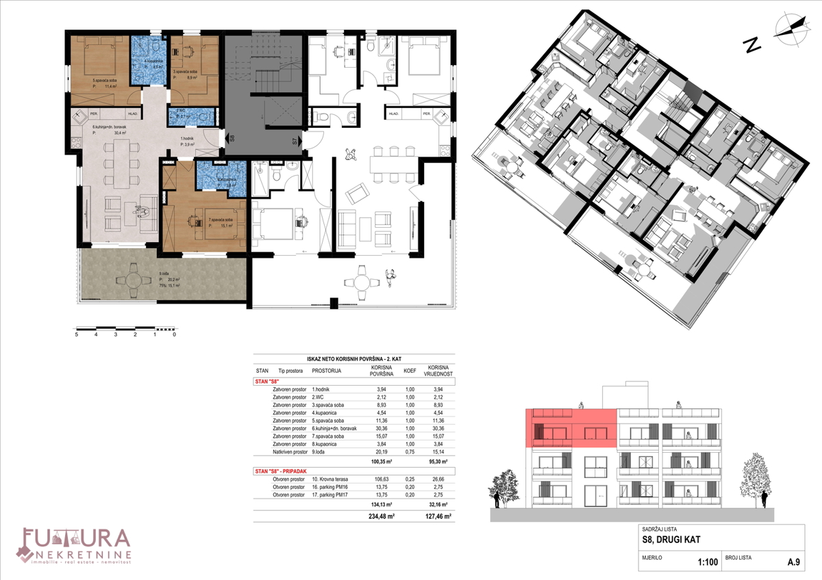 ZADAR - CRVENE KUĆE, APPARTAMENTO 143,79 M2, VENDITA, TERRAZZA SUL TETTO, NUOVO, POSIZIONE!
