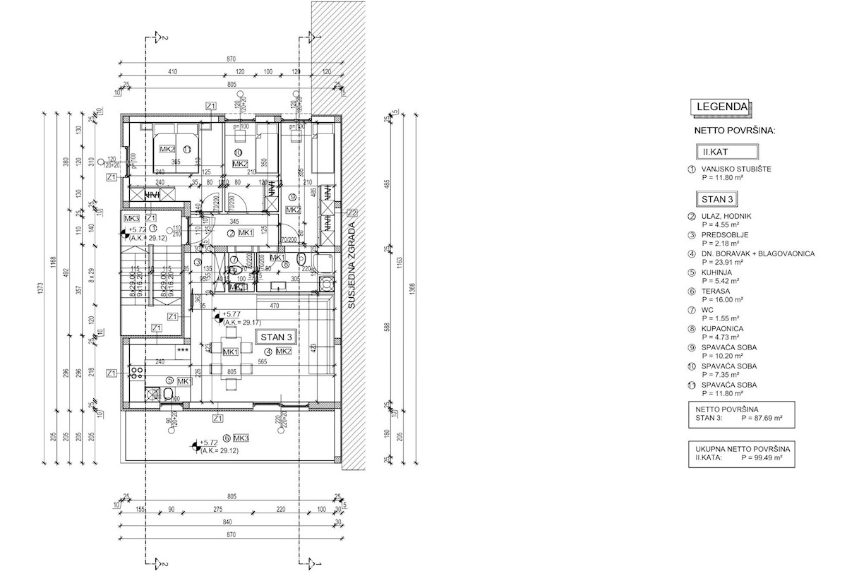 Attico di tre locali in un nuovo edificio a Kaštel Stari, esposto a ovest