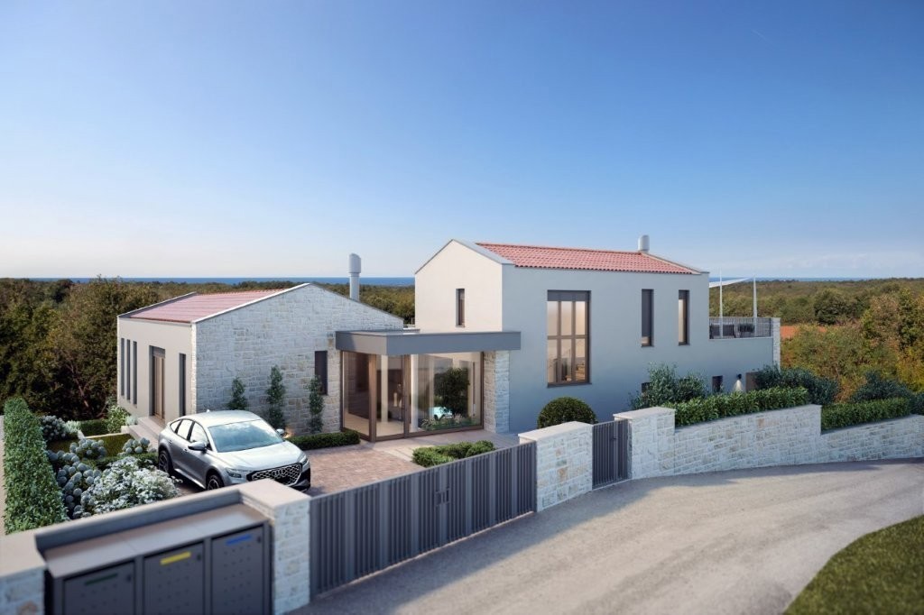 Villa di lusso in costruzione a Poreč – vista aperta su natura e mare
