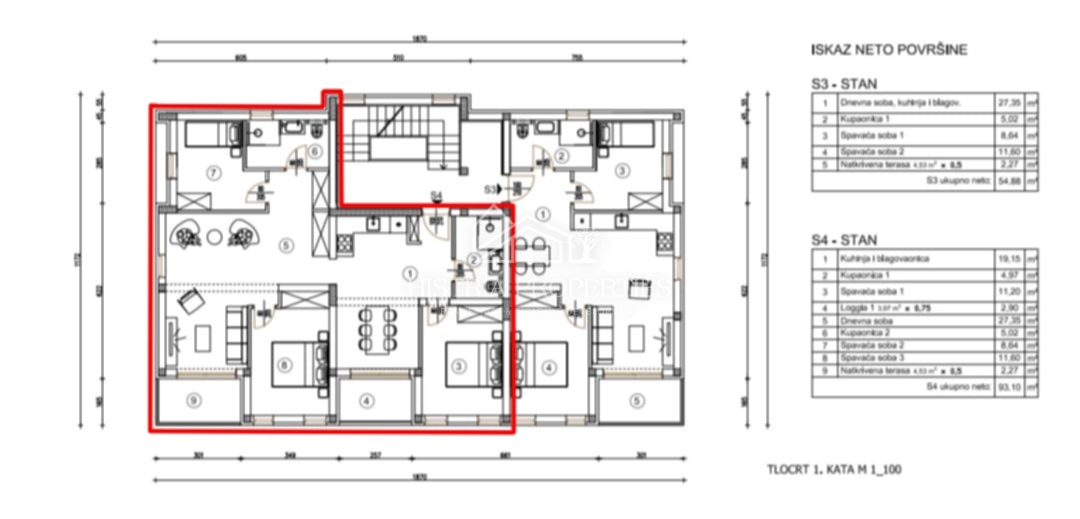 Confortevole appartamento in un nuovo edificio vicino a Pola con 3 camere da letto e 2 terrazze