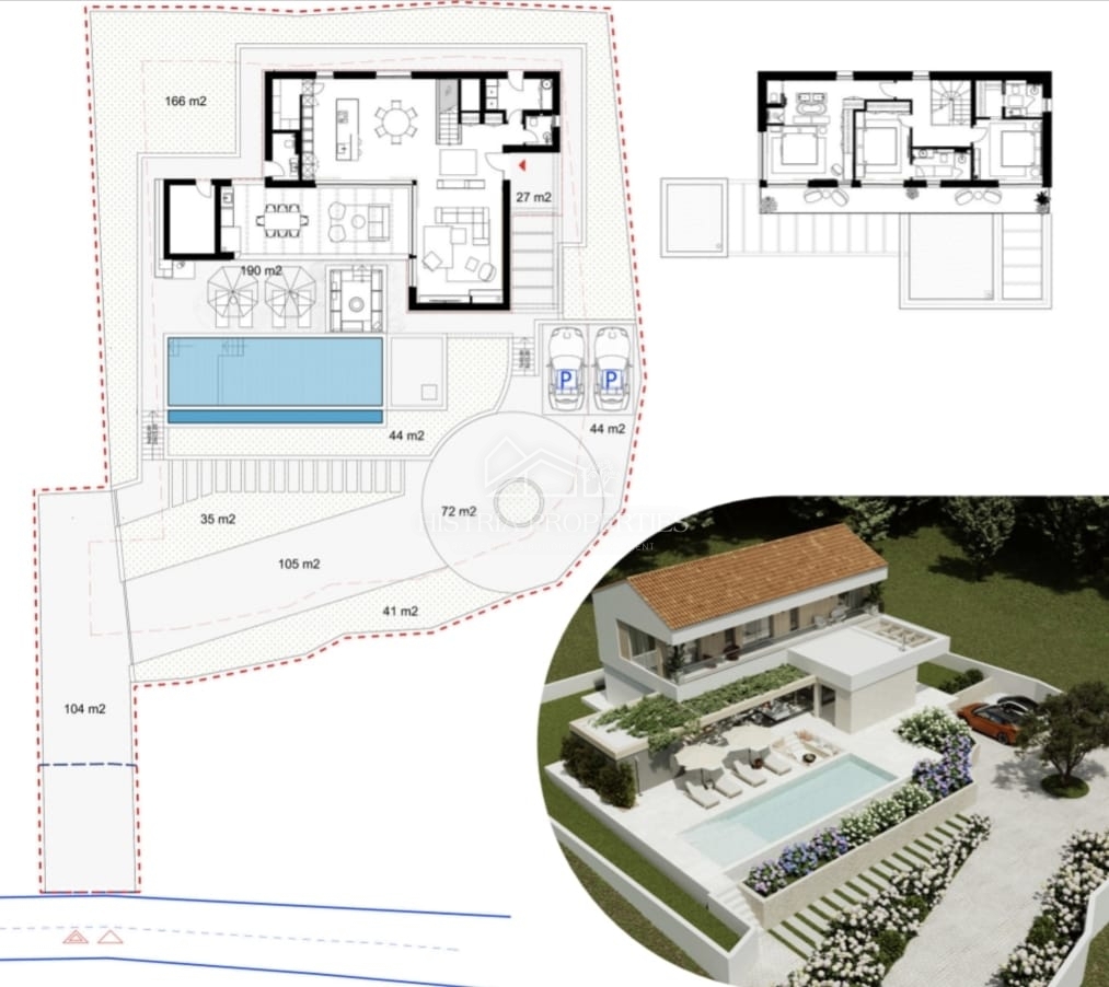 Vista panoramica sul mare e posizione attraente con un progetto moderno pronto per la costruzione