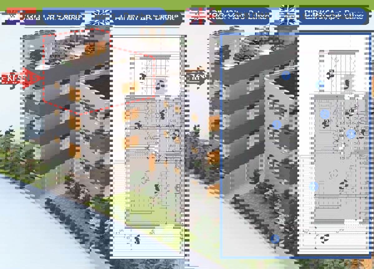 Attico moderno e arredato con una camera da letto a Sukošan