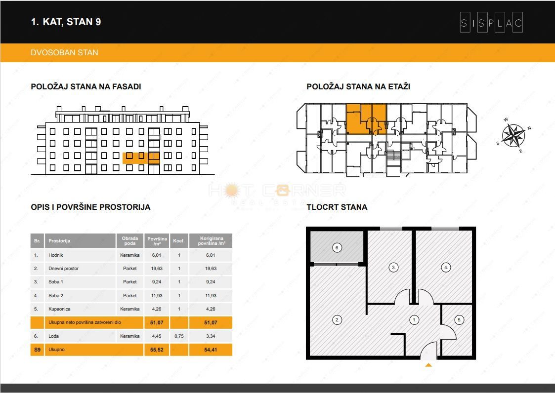 Appartamento Sv. Polikarp / Sisplac, Pula, 54,41m2