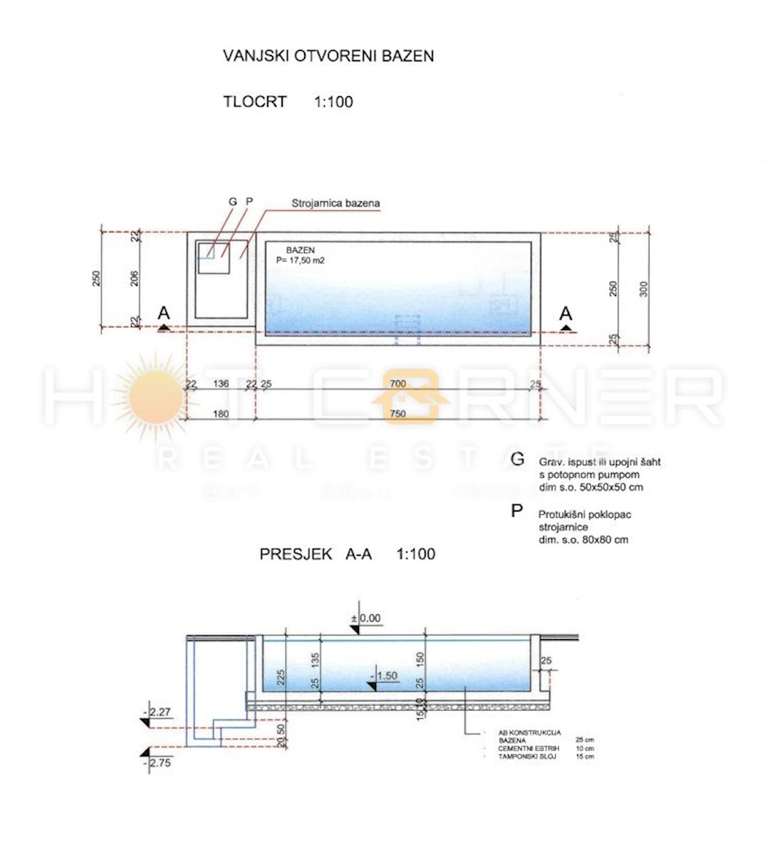 Juršići,, bellissimo piccolo terreno con progetto architettonico per casa con 2 camere e piscina