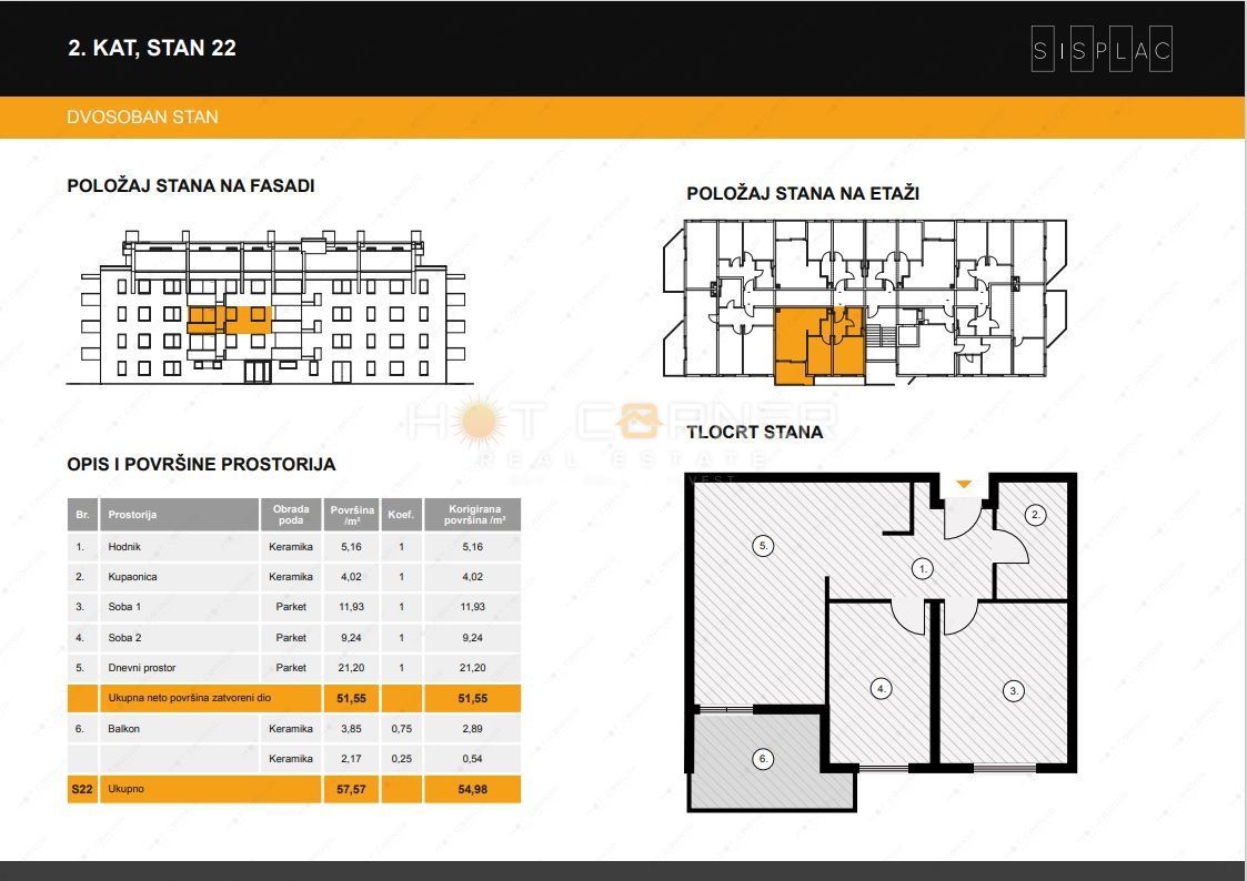 Appartamento Sv. Polikarp / Sisplac, Pula, 54,98m2