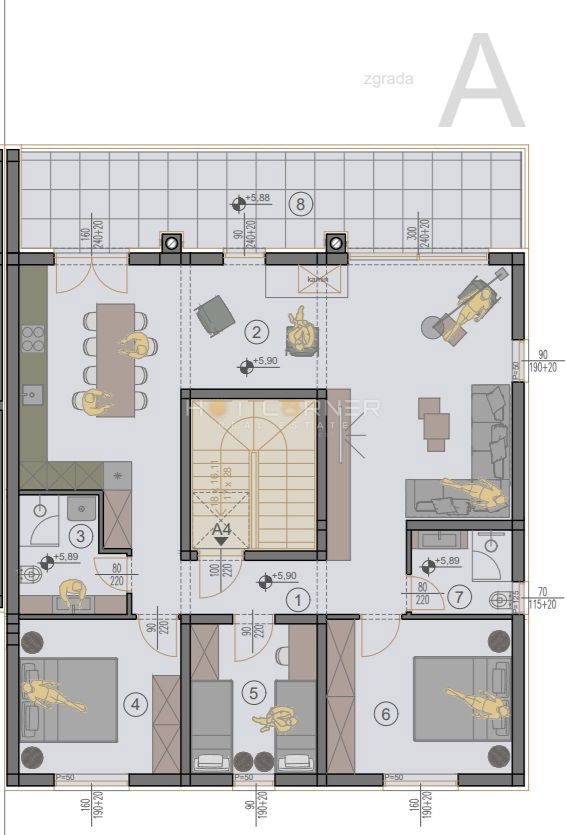 Štinjan, penthouse, 3 camere, ampia terrazza, vista mare, a 3 minuti in auto dalla spiaggia di Puntižela!