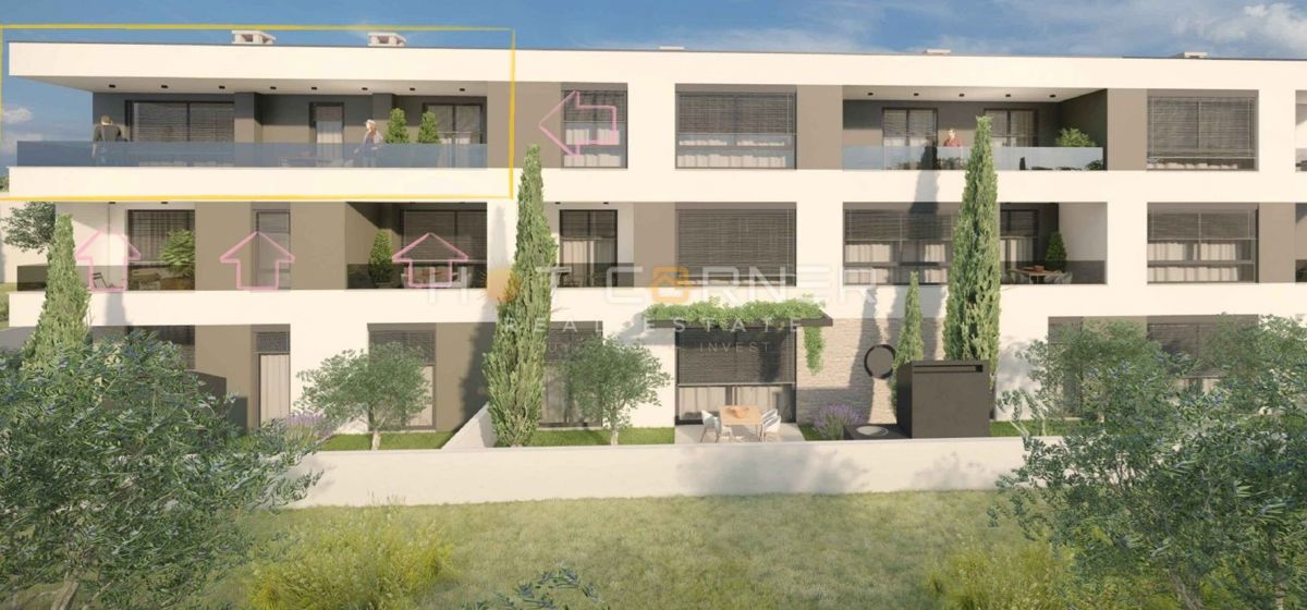 Štinjan, penthouse, 3 camere, ampia terrazza, vista mare, a 3 minuti in auto dalla spiaggia di Puntižela!