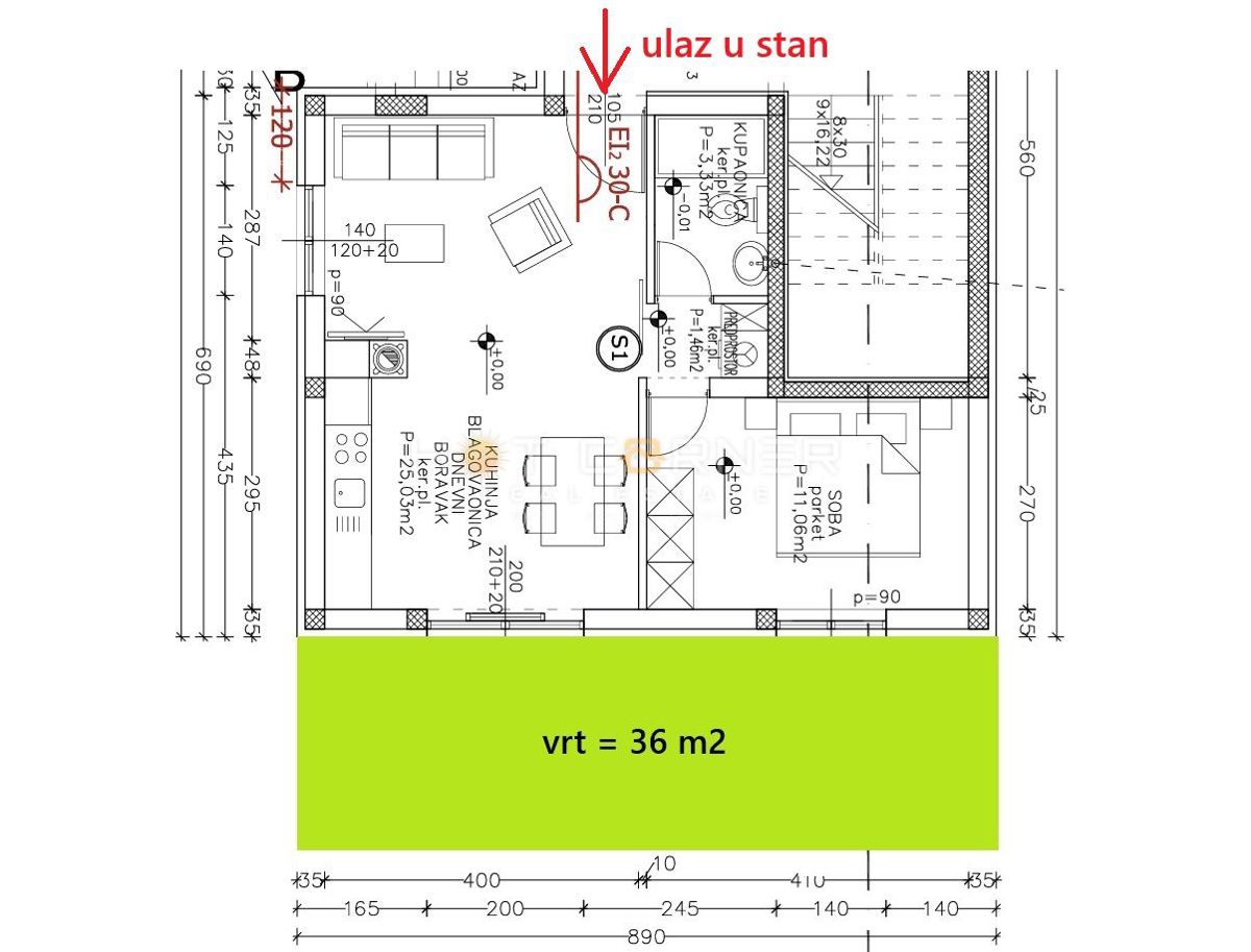 Appartamento Valdebek, Pula, 47m2