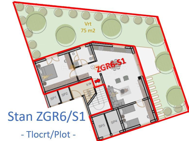 Pola, Veli Vrh, splendida posizione a 300 m dal mare, moderno appartamento al piano terra 2CC + giardino di 75 m²
