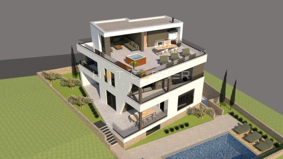 Medulin - villa con piscina in costruzione con fenomenale vista mare 