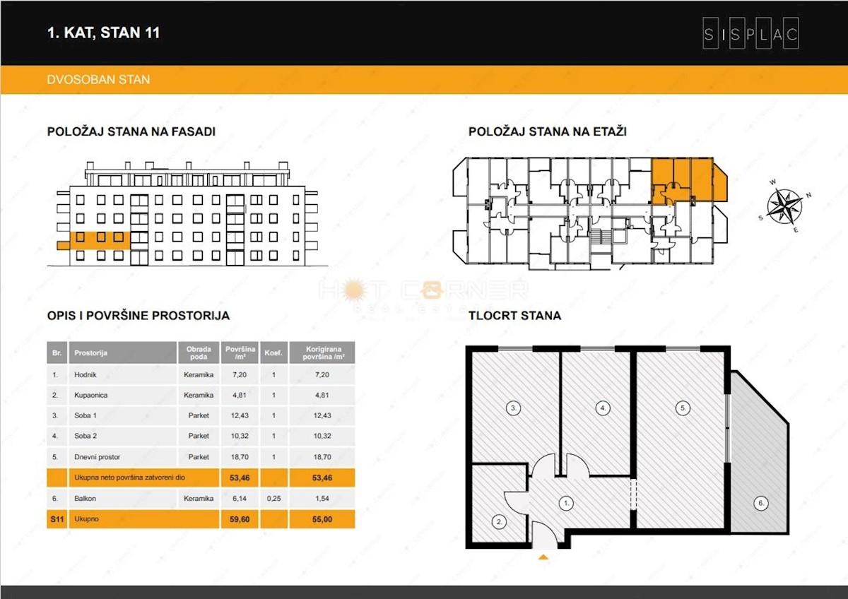 Appartamento Sv. Polikarp / Sisplac, Pula, 55m2