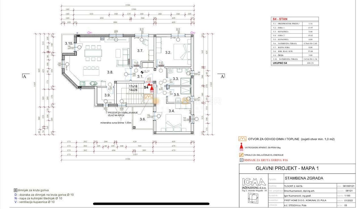 Appartamento Valdebek, Pula, 106,30m2