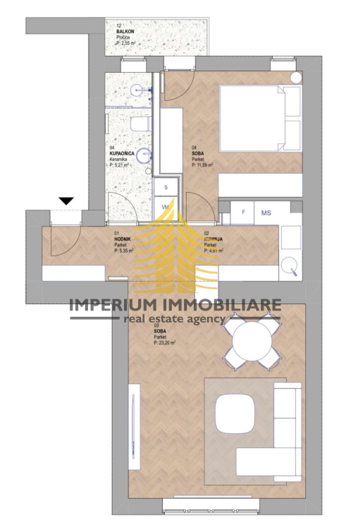 Appartamento, Vendita, Črnomerec, 52,33 m2, 2 locali